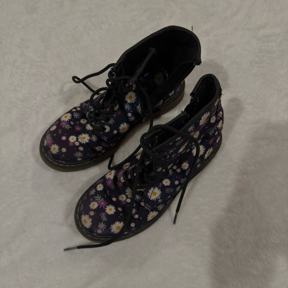 Dr. Martens Black Floral Kids Lace-Up Ankle Boots